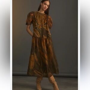 NWT Retail$430 sizeMAnthropologie Roopa Pemmaraju beaded silk Organza Maxi Dress